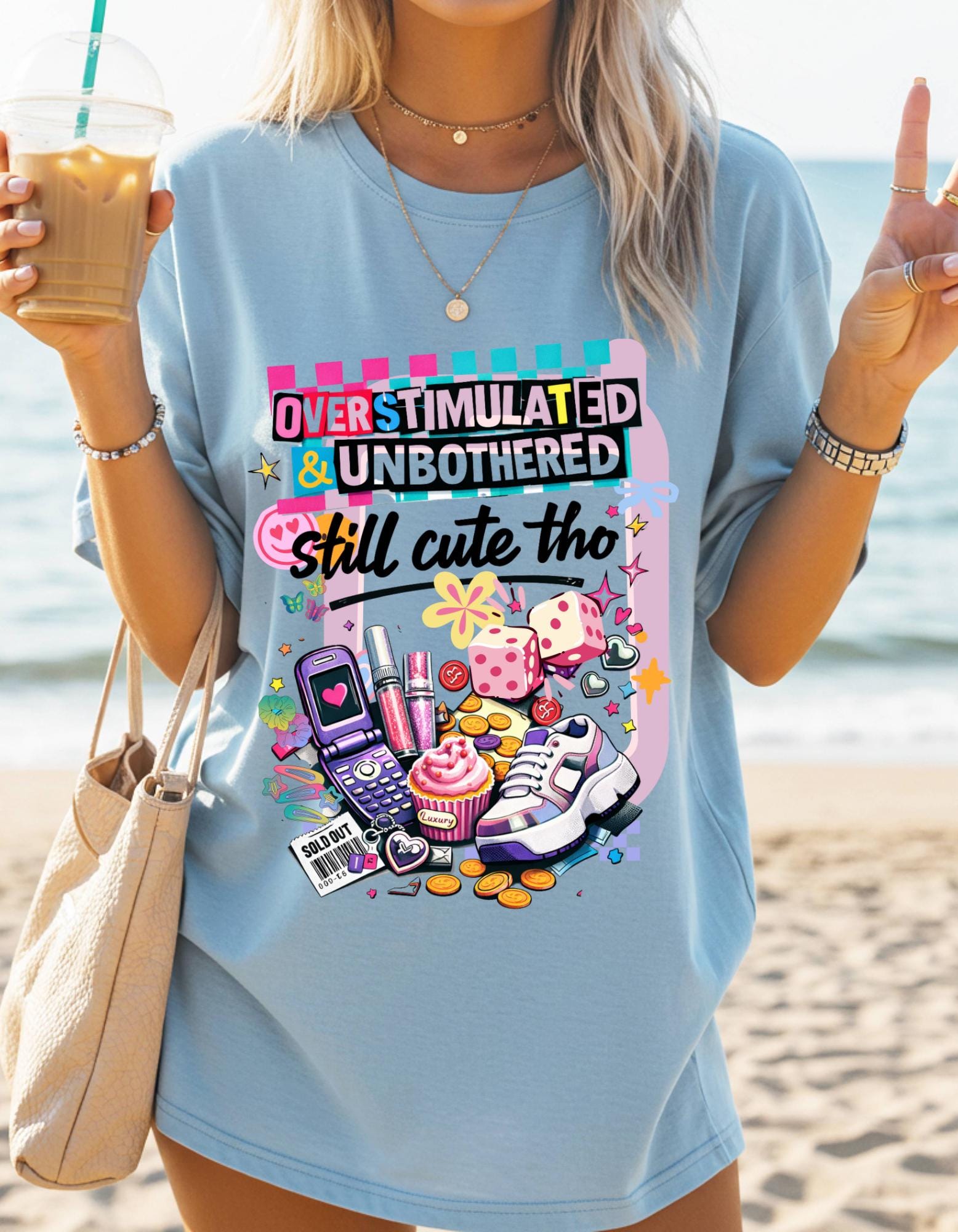 Overstimulated & Unbothered Tee | Retro Collage Graphic T-Shirt