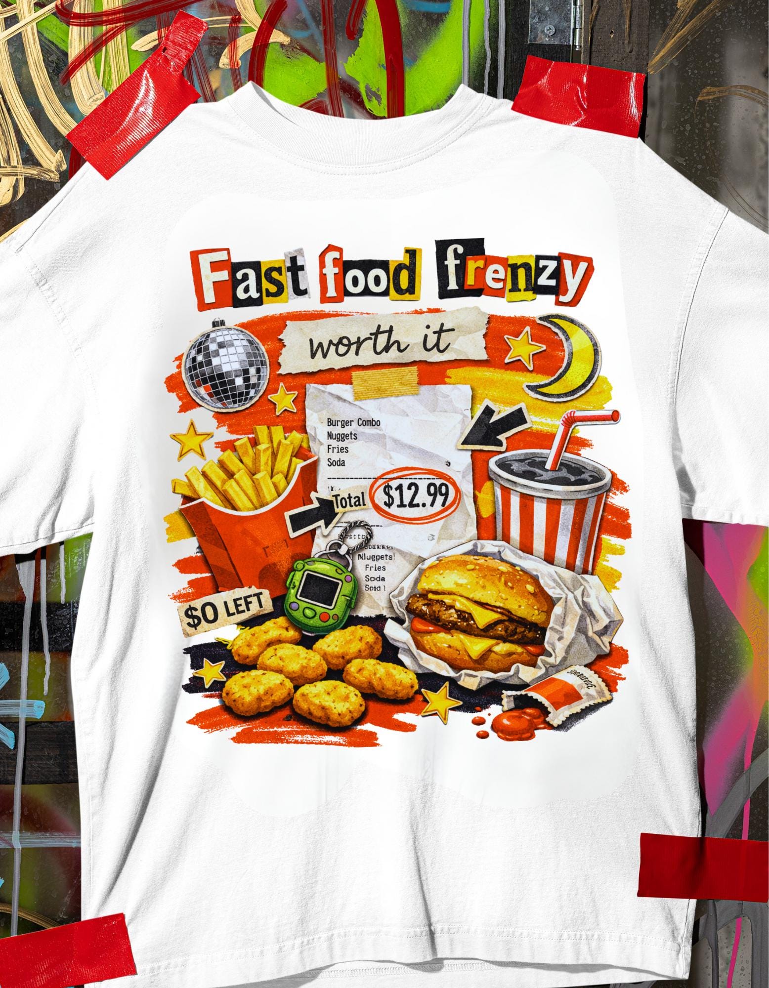 Fast Food Frenzy Graphic Tee | Retro Diner Collage T-Shirt