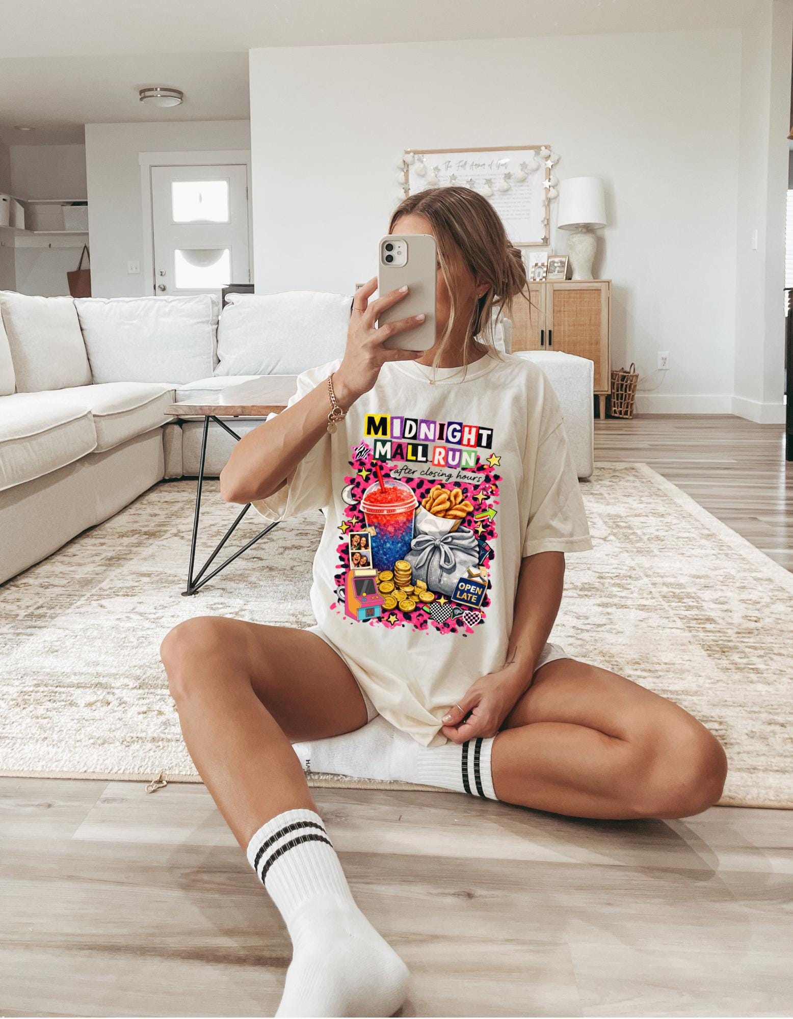 Midnight Mall Run Graphic T-Shirt | Retro Snack Collage Late Night Neon Tee Unisex Streetwear