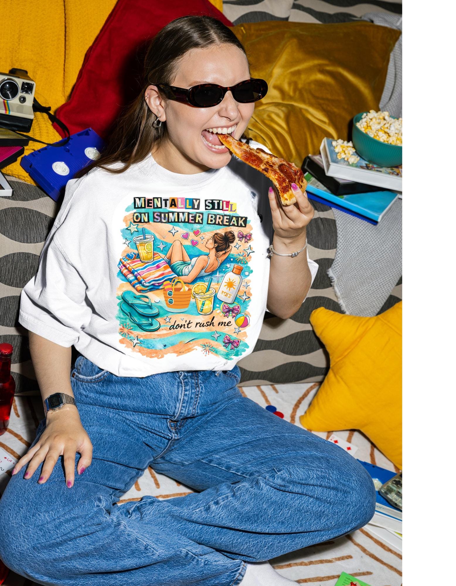 Mentally Still on Summer Break T-shirt | Beach Scene, Sunbathing Graphic, Relaxation Vibes