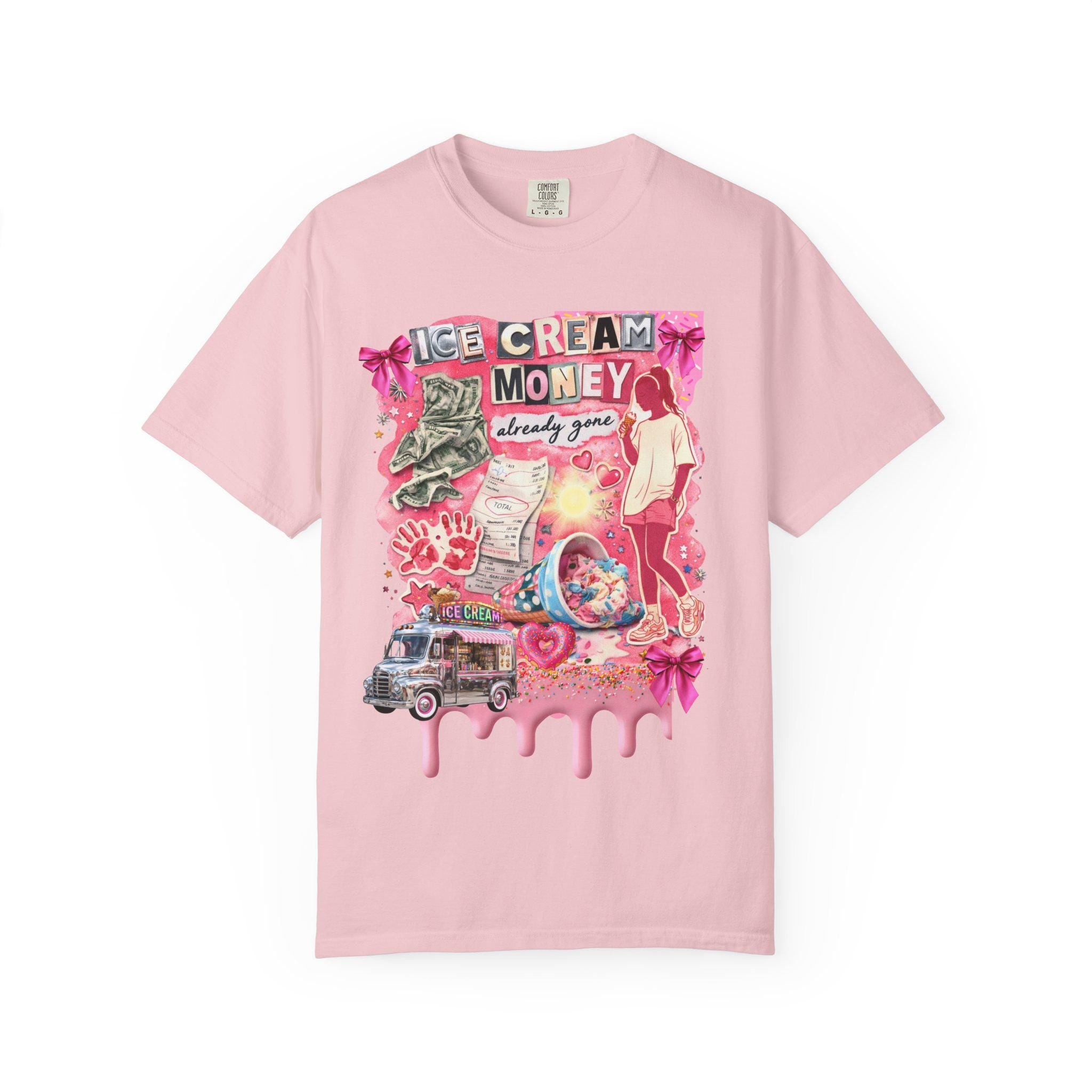 Ice Cream Money collage T-Shirt | retro pink cash cone graphic