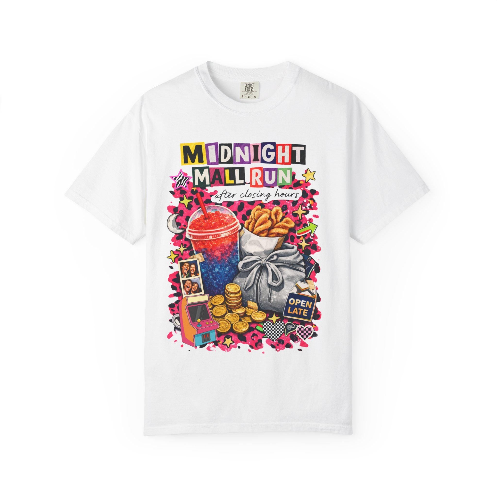 Midnight Mall Run Graphic T-Shirt | Retro Snack Collage Late Night Neon Tee Unisex Streetwear