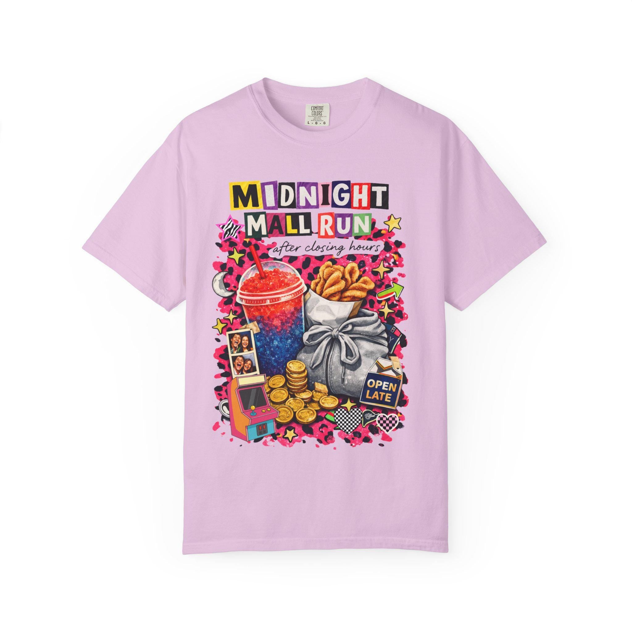 Midnight Mall Run Graphic T-Shirt | Retro Snack Collage Late Night Neon Tee Unisex Streetwear