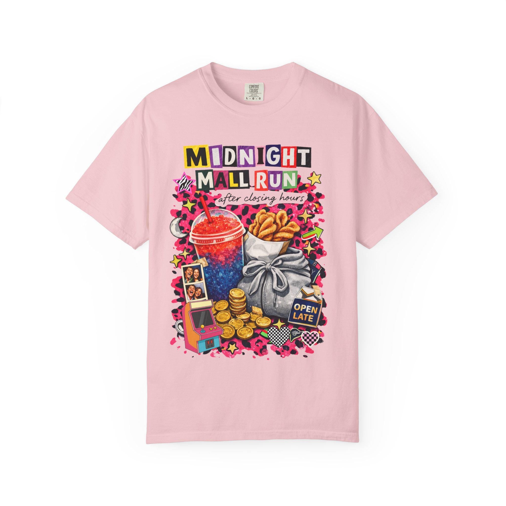 Midnight Mall Run Graphic T-Shirt | Retro Snack Collage Late Night Neon Tee Unisex Streetwear