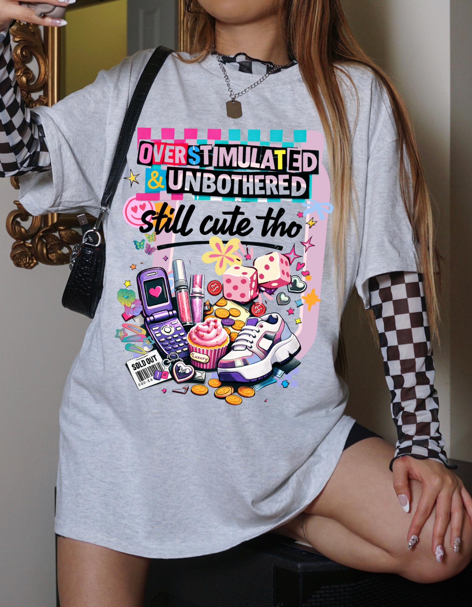Overstimulated & Unbothered Tee | Retro Collage Graphic T-Shirt