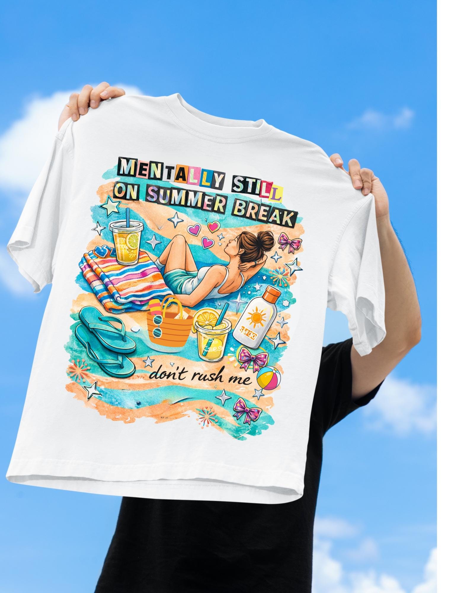 Mentally Still on Summer Break T-shirt | Beach Scene, Sunbathing Graphic, Relaxation Vibes